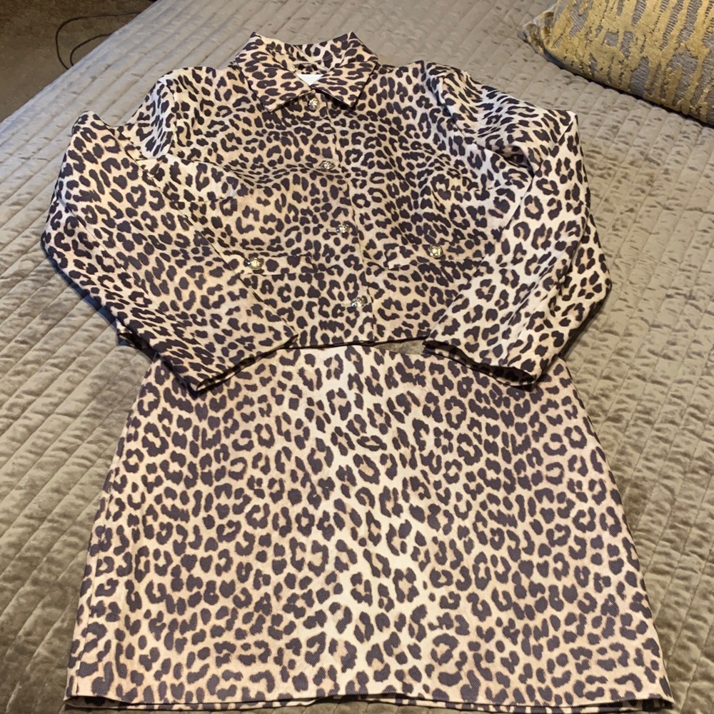 Leopard Print Jacket & Skirt  Set